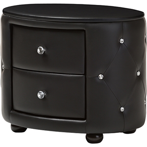Davina 2 Drawers Faux Leather Nightstand - Black 