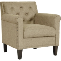 Thalassa Linen Arm Chair - Button Tufted, Dark Beige