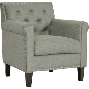 Thalassa Linen Arm Chair - Button Tufted, Gray 
