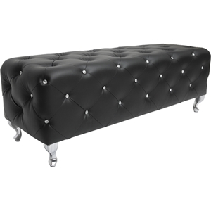 Stella Faux Leather Bench - Crystal Tufted, Black 