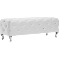 Stella Faux Leather Bench - Crystal Tufted, White