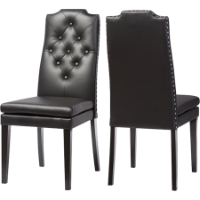 Dylin Faux Leather Nailheads Dining Chair - Button Tufted, Black (Set of 2)
