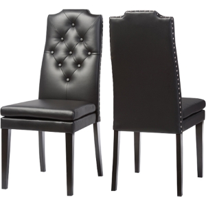 Dylin Faux Leather Nailheads Dining Chair - Button Tufted, Black (Set of 2) 