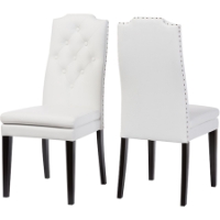 Dylin Faux Leather Nailheads Dining Chair - Button Tufted, White (Set of 2)