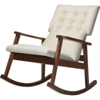 Agatha Upholstered Rocking Chair - Button Tufted, Light Beige