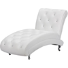 Pease Faux Leather Chaise Lounge - Crystal Button Tufted, White 
