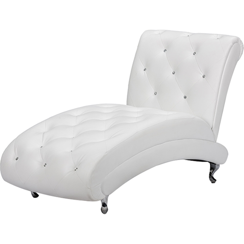 Pease Faux Leather Chaise Lounge - Crystal Button Tufted ...