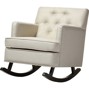 Bethany Fabric Upholstered Rocking Chair - Button Tufted, Light Beige 