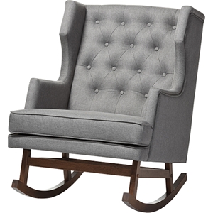 Iona Upholstered Wingback Rocking Chair - Button Tufted, Gray 