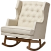 Iona Upholstered Wingback Rocking Chair - Button Tufted, Light Beige - WI-BBT5195-LIGHT-BEIGE-RC