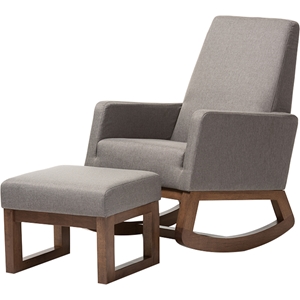 Yashiya 2-Piece Upholstered Rocking Chair - Ottoman, Gray 