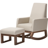 Yashiya 2-Piece Upholstered Rocking Chair - Ottoman, Light Beige