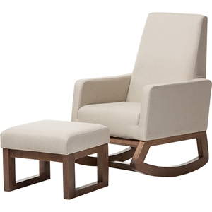 Yashiya 2-Piece Upholstered Rocking Chair - Ottoman, Light Beige 