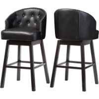 Avril Faux Leather Swivel Barstool - Nailhead, Button Tufted, Black (Set of 2)