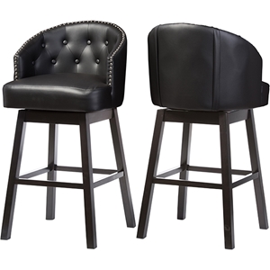 Avril Faux Leather Swivel Barstool - Nailhead, Button Tufted, Black (Set of 2) 