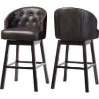 Avril Faux Leather Swivel Barstool - Nailhead, Button Tufted, Brown (Set of 2)