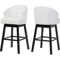 Avril Faux Leather Swivel Barstool - Nailhead, Button Tufted, White (Set of 2)