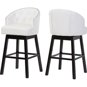 Avril Faux Leather Swivel Barstool - Nailhead, Button Tufted, White (Set of 2) 