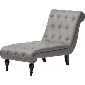 Layla Upholstered Chaise Lounge - Button Tufted, Gray 