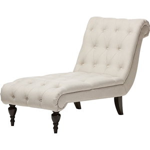 Layla Upholstered Chaise Lounge - Button Tufted, Light Beige 