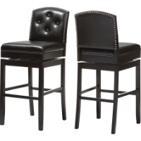 Ginaro Faux Leather Swivel Bar Stool - Button Tufted, Dark Brown (Set of 2)