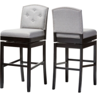 Ginaro Fabric Upholstered Swivel Bar Stool - Button Tufted, Gray (Set of 2)