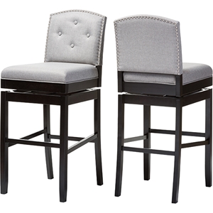 Ginaro Fabric Upholstered Swivel Bar Stool - Button Tufted, Gray (Set of 2) 