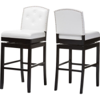 Ginaro Faux Leather Swivel Bar Stool - Button Tufted, White (Set of 2)