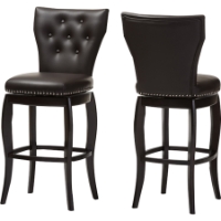 Leonice Faux Leather Swivel Bar Stool - Button Tufted, Dark Brown (Set of 2)