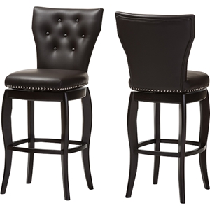 Leonice Faux Leather Swivel Bar Stool - Button Tufted, Dark Brown (Set of 2) 