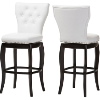 Leonice Upholstered Swivel Bar Stool - Button Tufted, White (Set of 2)