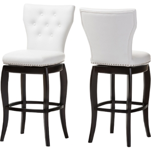 Leonice Upholstered Swivel Bar Stool - Button Tufted, White (Set of 2) 