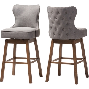 Gradisca Upholstered Swivel Barstool - Button Tufted, Gray (Set of 2) 