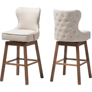Gradisca Upholstered Swivel Barstool - Button Tufted, Light Beige (Set of 2) 