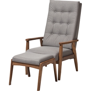 Roxy Upholstered High Back Chair - Ottoman, Gray 