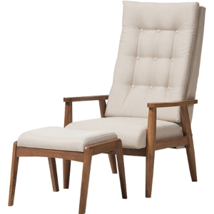 Roxy Upholstered High Back Chair - Ottoman, Light Beige 