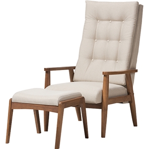 Roxy Upholstered High Back Chair - Ottoman, Light Beige 