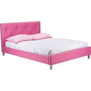 Barbara Faux Leather Full Bed - Crystal Button Tufted, Pink 