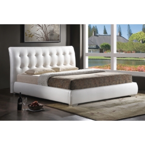 Jeslyn Platform Bed - Tufted Headboard, White 