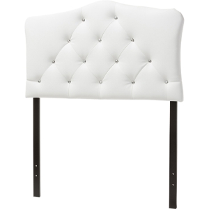 Rita Faux Leather Scalloped Twin Headboard - Button Tufted, White 