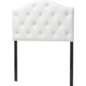 Myra Faux Leather Scalloped Twin Headboard - Button Tufted, White 