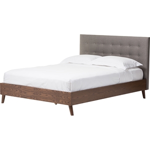 Alinia Upholstered Platform Bed - Walnut Wood 