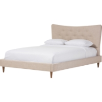 Hannah Linen Platform Bed - Button Tufted, Beige