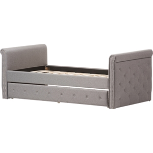 Swamson Button Tufted Twin Daybed - Roll-Out Trundle Bed, Gray 