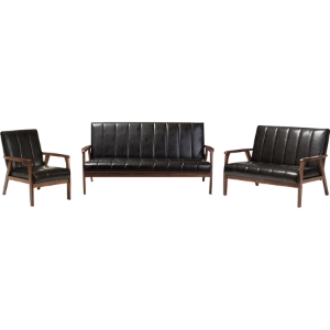 Nikko 3-Piece Living Room Set - Black 
