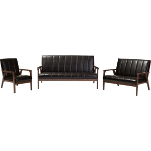 Nikko 3-Piece Living Room Set - Dark Brown 