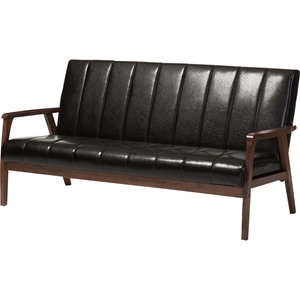 Nikko Faux Leather Sofa - Dark Brown 