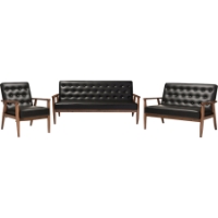Sorrento 3-Piece Sofa Set - Button Tufted, Black