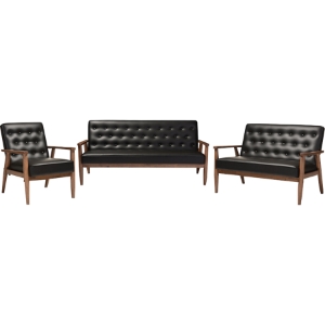 Sorrento 3-Piece Sofa Set - Button Tufted, Black 
