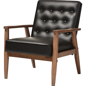 Sorrento Faux Leather Lounge Chair - Button Tufted, Black 